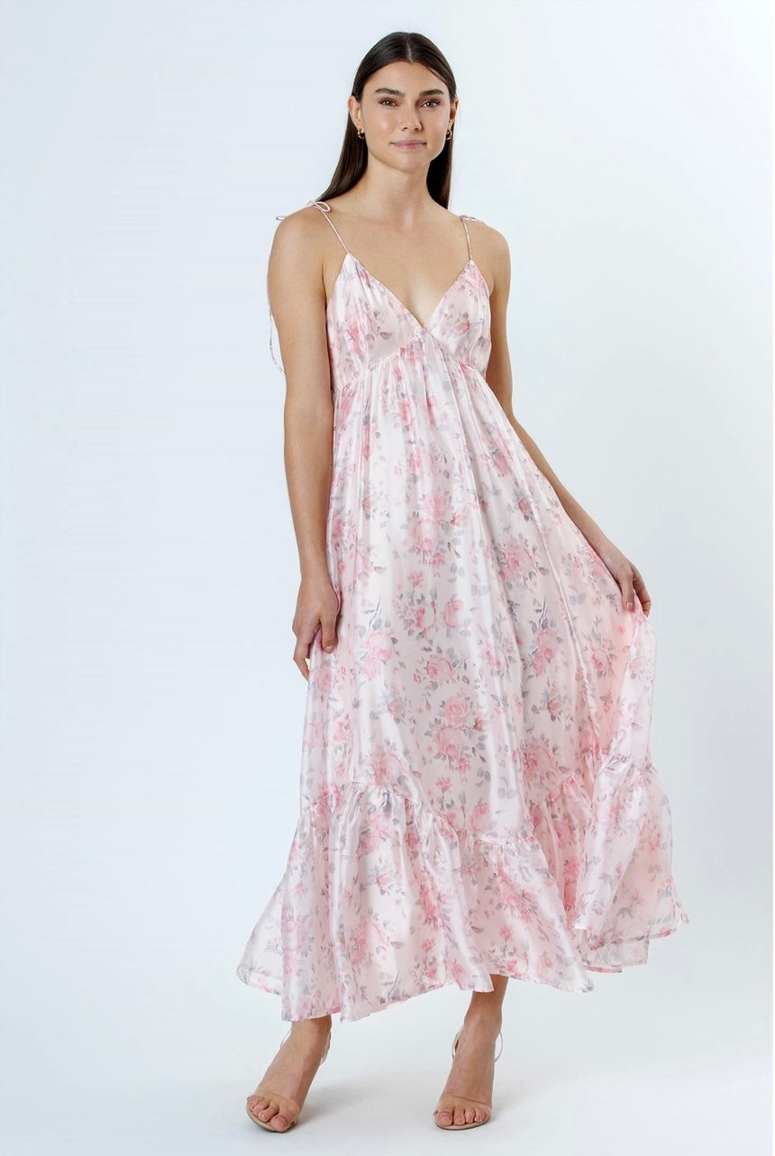 Pink Floral Sheen Maxi Dress